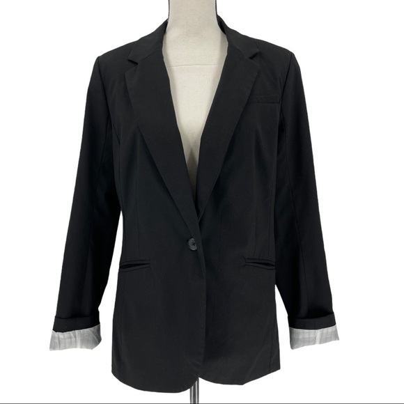 Mossimo Black One Button Striped Sleeve Blazer M - Picture 2 of 9